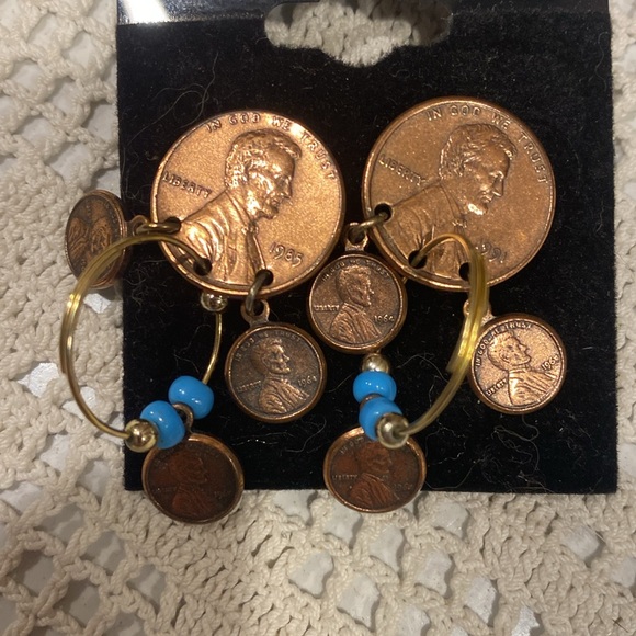 Vintage Penny Earrings With Matching Penny Bracelet, Handcrafted - Picture 2 of 6
